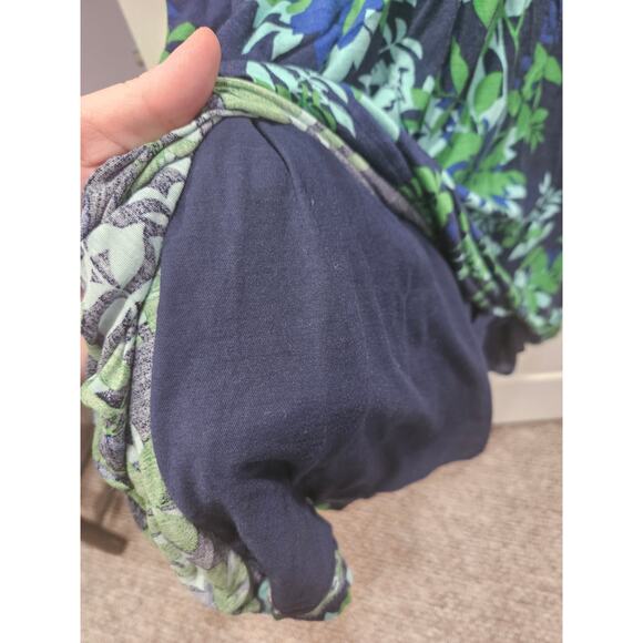 Boden Floral Dress Blue Green Midi V Neck 18L 18 Fit Flare - Picture 4 of 8